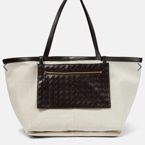 Bottega Veneta flip flap leather trimmed canvas tote bag